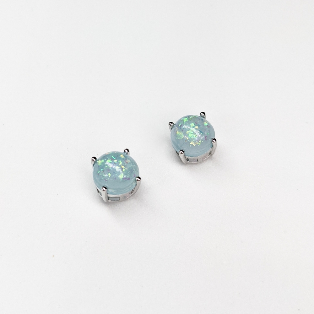 NWT 18k White Gold-Plated "Opal" Studs